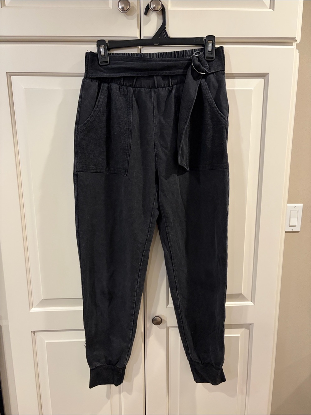 Anthropologie Black Jogger Pants with Belt Detail